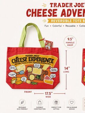 Trader Joe's Cheese Adventures Canvas Bag NWT